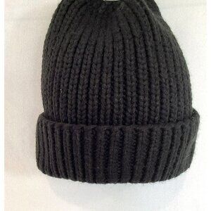Steve Madden Beanie Ribbed Knit Wide Cuff Acrylic Black 9" One Size Snowboard